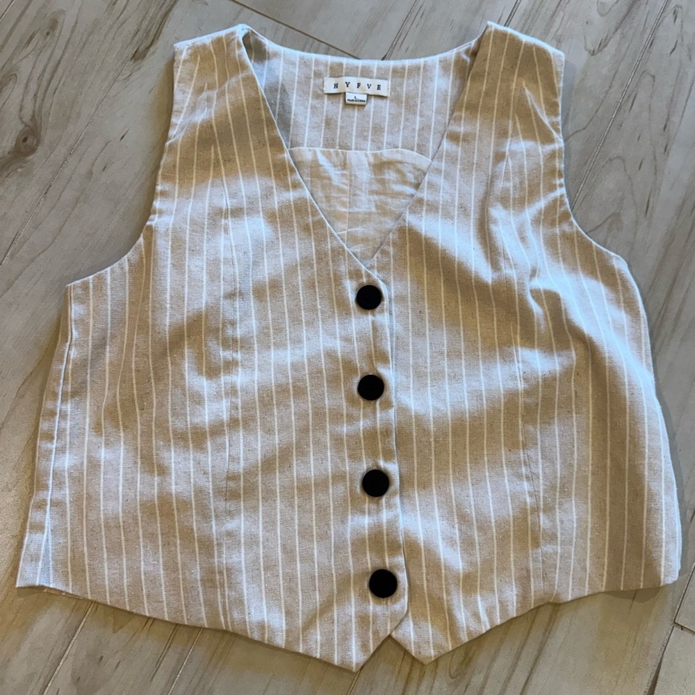 HYFVE Light Tan & White Striped Cotton Blend Vest Size Large